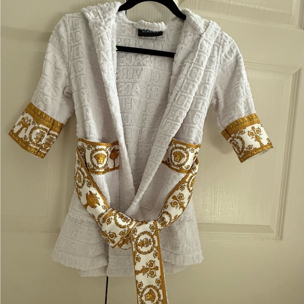 Authentic Versace Kids Robe in White and Gold logo